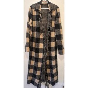 Cyrus Plaid Fringe Long Duster Coatigan Cardigan Sweater Sixe XL